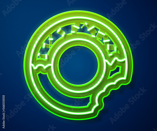 Glowing neon line Donut with sweet glaze icon isolated on blue background. Vector.