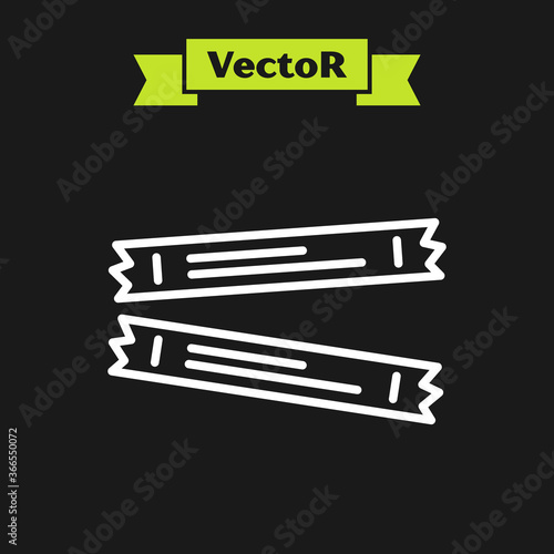 White line Sugar stick packets icon isolated on black background. Blank individual package for bulk food products as coffee, salt, spices. Vector.