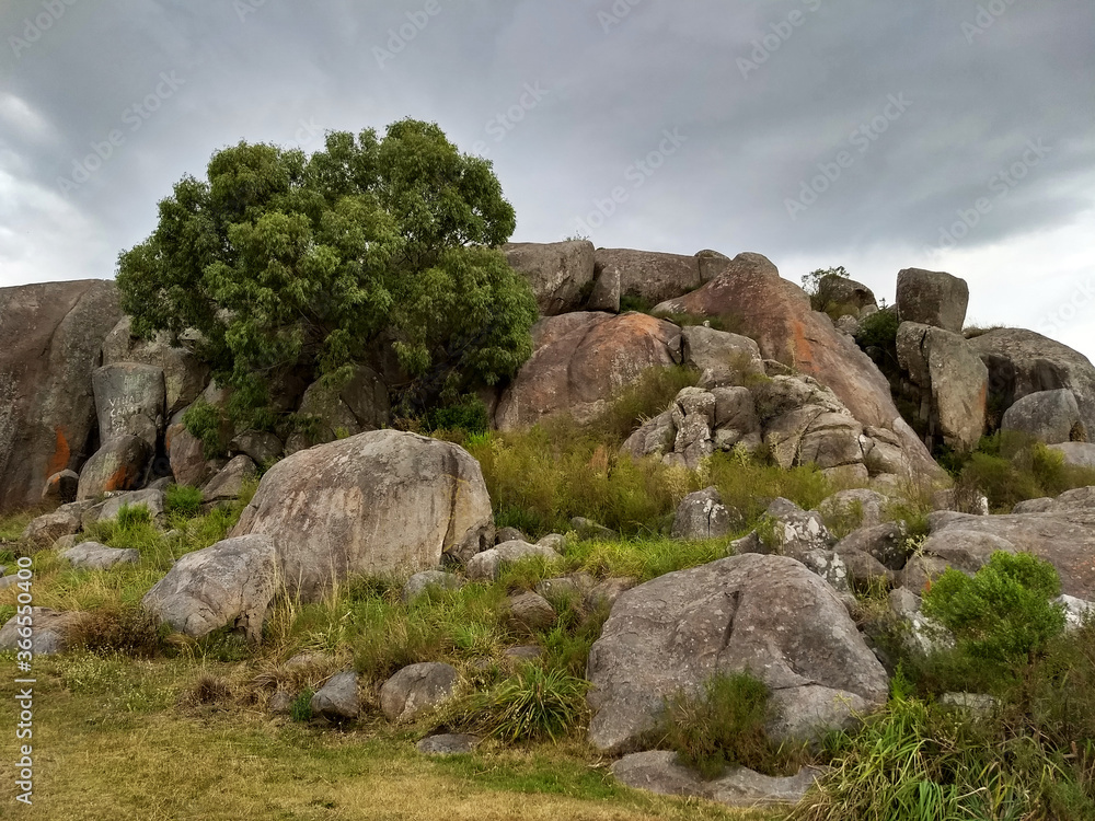 a small hill made of solid rock. huge stone became a hill in Tandil, Buenos Aires, Argentina