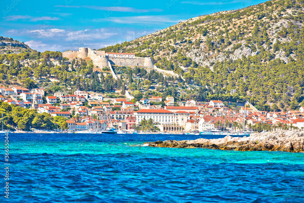Old island town of Hvar architecture view from the sea