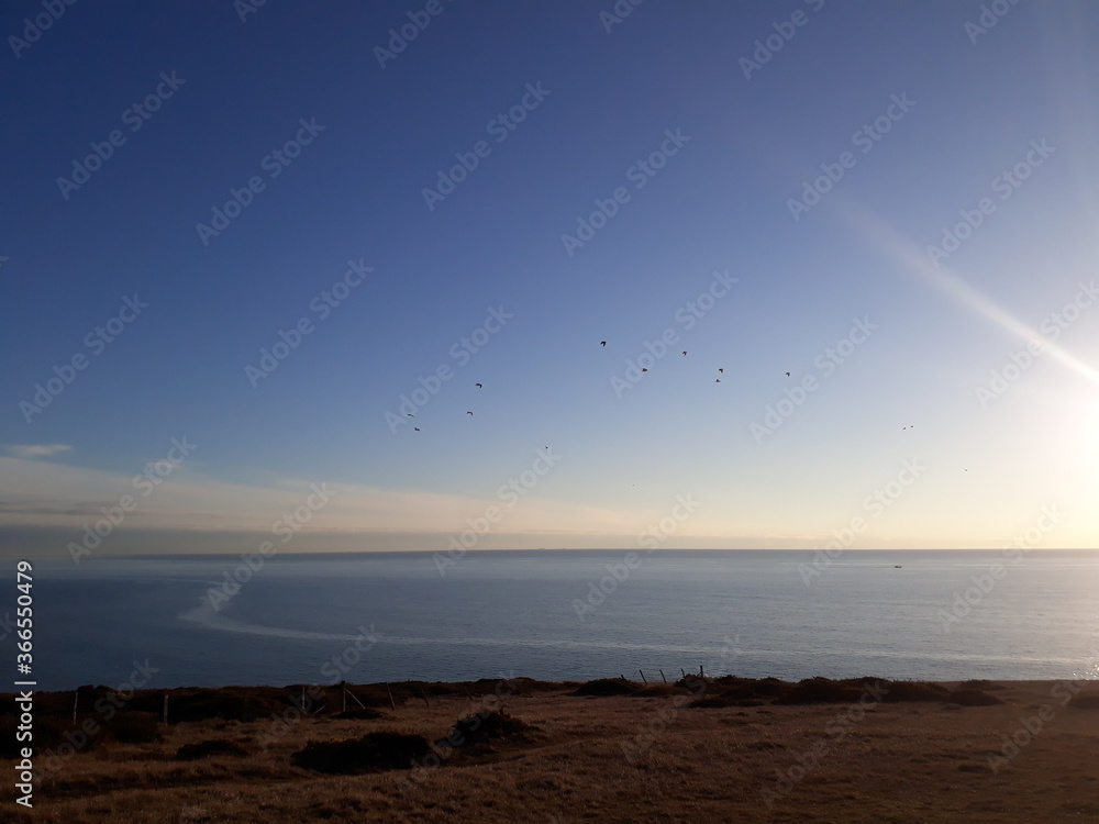 Obraz premium Nature of England. Blue skies and grass and cliff.