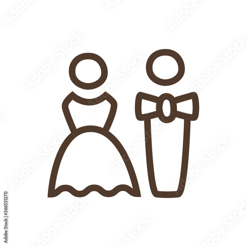 Simple linear icon of bride and groom