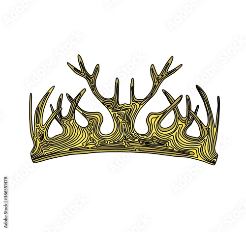 Deer crown. Deer antlers. Baratheon house element from game of thrones. golden crown with horns isolated on white background