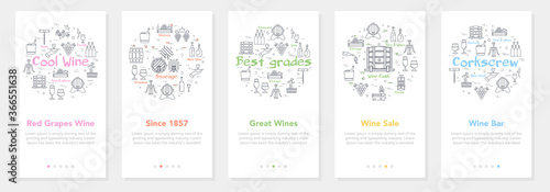 Vertical five banners with line concept of winemaking - Great Wines and Wine Sale