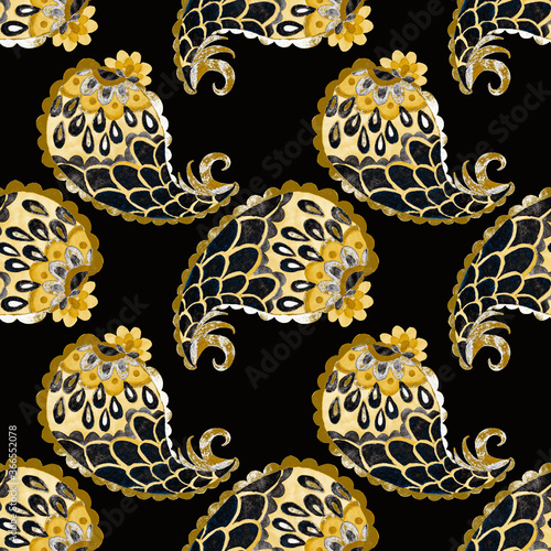 Watercolor seamless pattern with paisley. Traditional print. Textile design t...