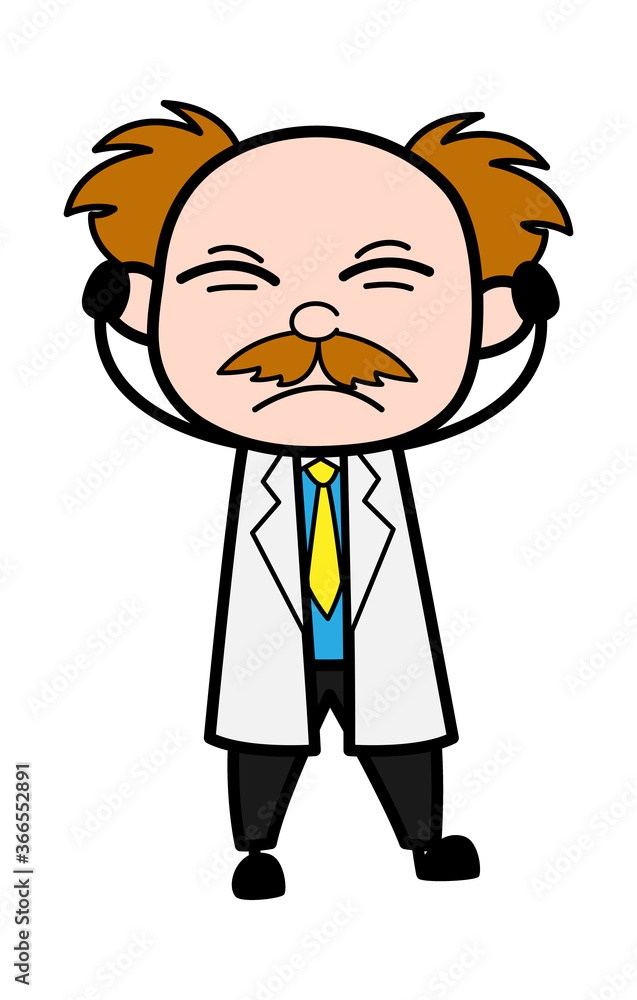 Covering Ears Scientist Cartoon