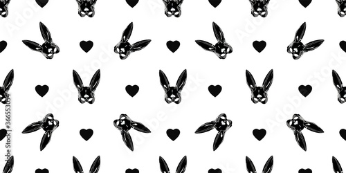 Seamless pattern for a sex shop. Rabbit mask black. Fetish. Bunny on a white background