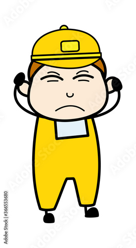 Covering Ears Courier Man Cartoon