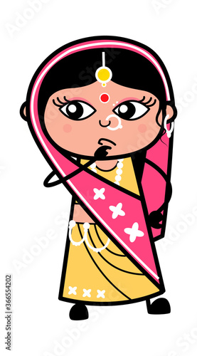 Cartoon Indian Woman thinking seriously