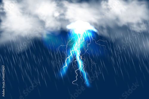 Sparkling lightning on black background Magic and bright lighting effects.Vector illustration.
