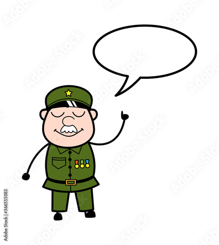 Cartoon Military Man with Speech bubbble