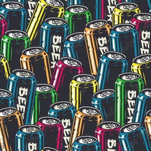 Seamless pattern with metal can for beer design