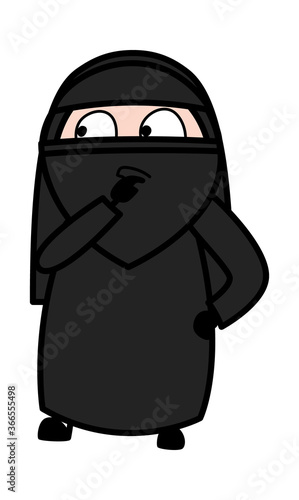 Cartoon Muslim Woman thinking seriously