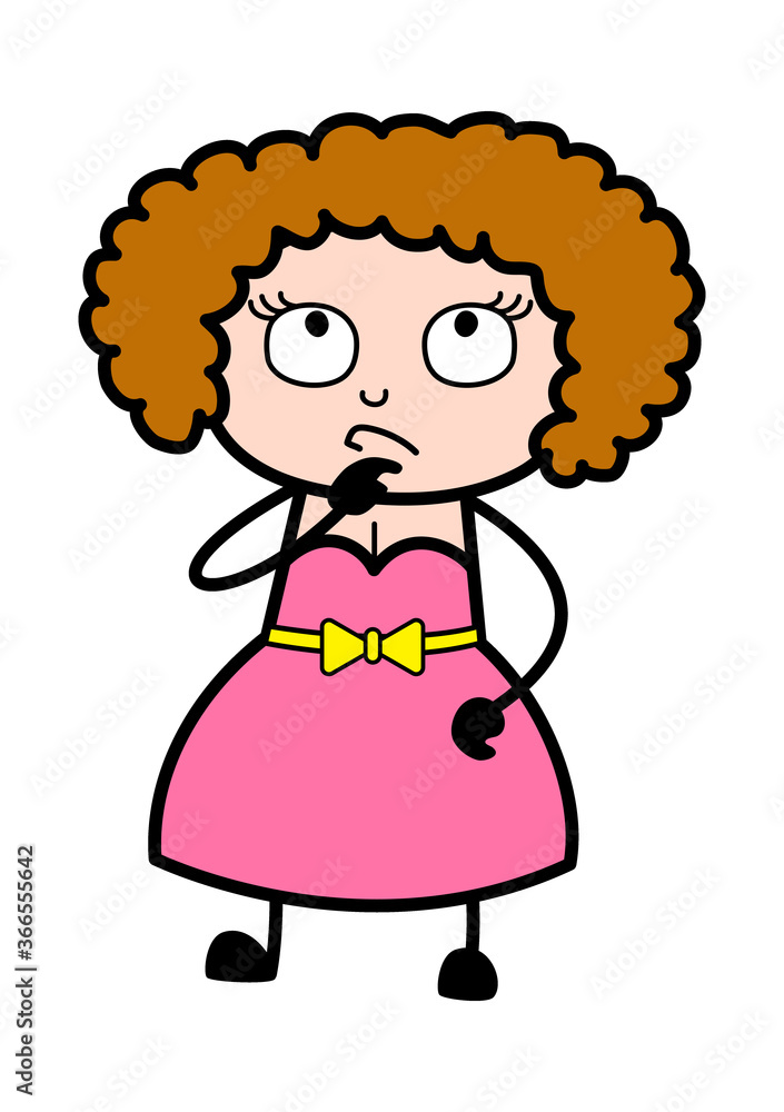 Cartoon Young Lady thinking seriously Cartoon Young Lady thinking seriously