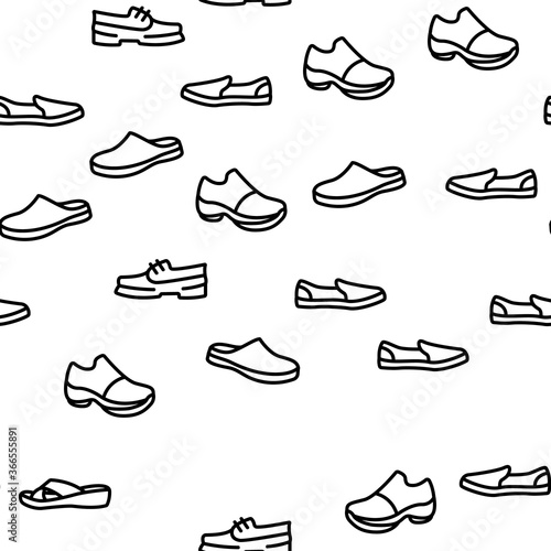 Shoes Footwear Shop Vector Seamless Pattern Thin Line Illustration