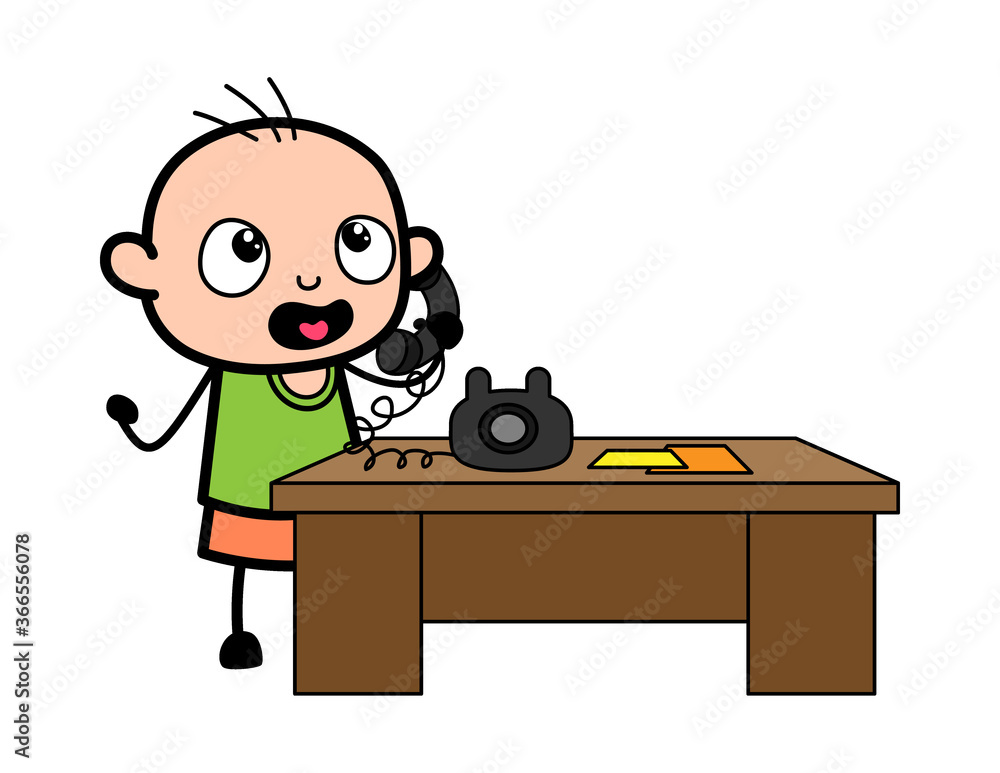 Cartoon Bald Boy talking on phone Cartoon Bald Boy talking on phone