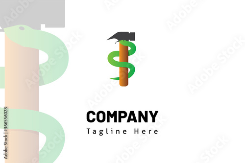 hammer snake illustration logo template