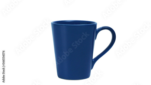 Top angle view blue cup with white background