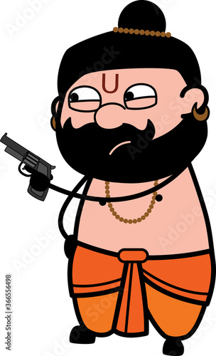 Cartoon Pandit Pointing Gun