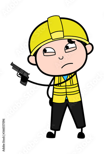 Cartoon Engineer Pointing Gun