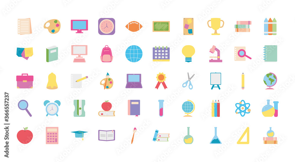 back to school icon set, flat style back to school icon set, flat style