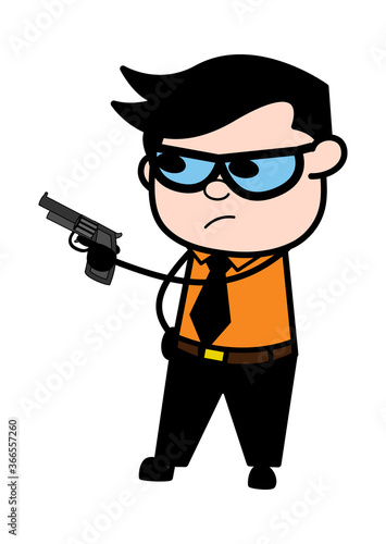Cartoon Businessman Pointing Gun