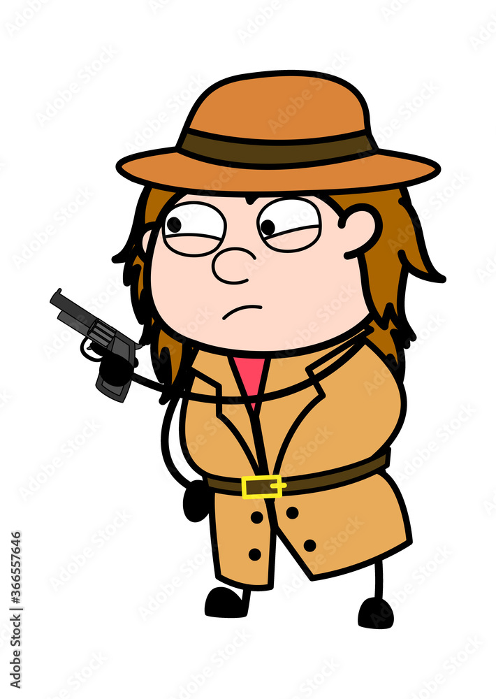 Cartoon Investigator Pointing Gun