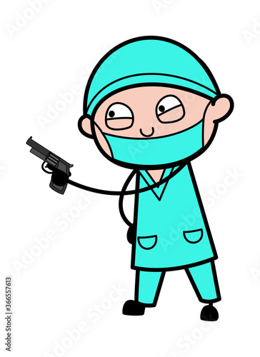 Cartoon Surgeon Pointing Gun