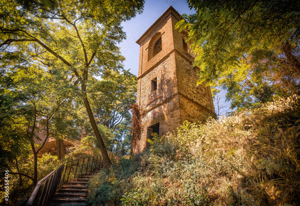 tower in forest in italy photography background - Monteveglio - Bologna