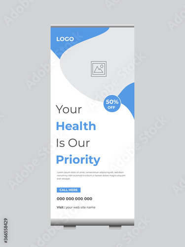 Medical Roll Up Banner Design For Your Promotion, Health Care, Clinic, Hospital, Dental Vector Template