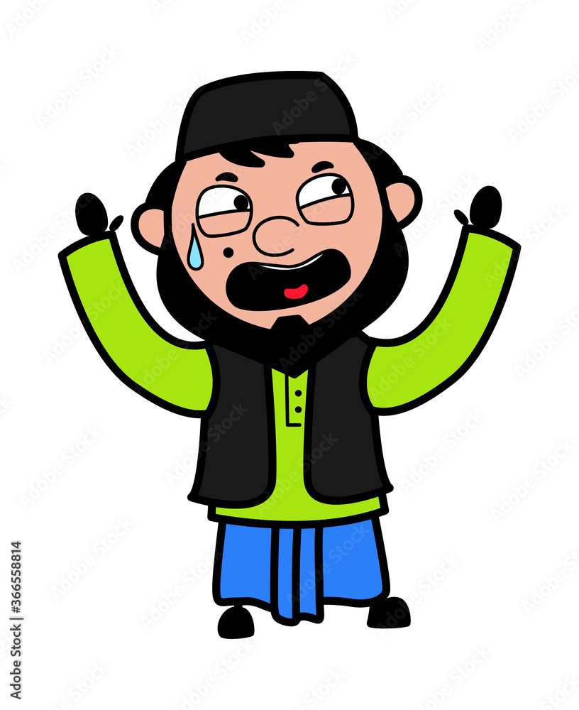 Terrified Cartoon Muslim Man