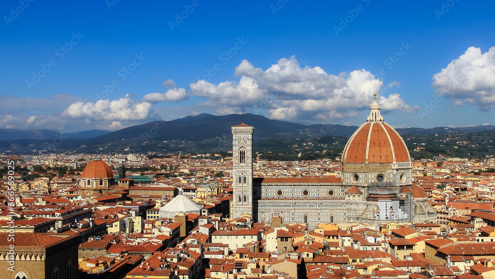 Panoramic view of Santa Maria del Fiore Cathedral, Tuscany, Florence, Italy.