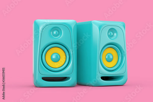 Blue Audio Studio Acoustic Speakers in Duotone Style. 3d Rendering photo