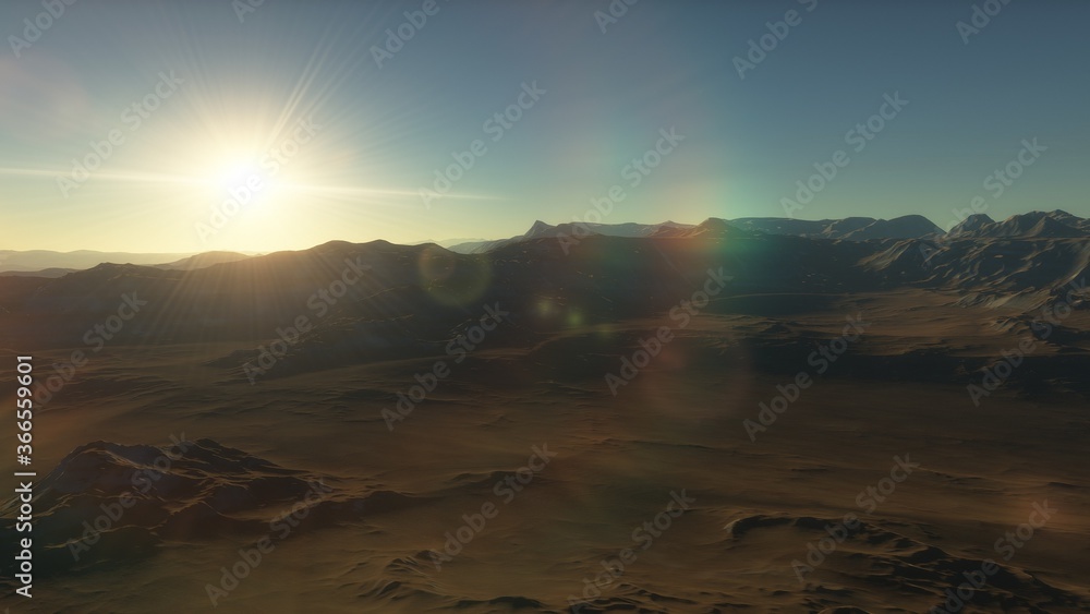 Fototapeta premium science fiction wallpaper, cosmic landscape, realistic exoplanet, beautiful alien planet in far space, detailed planet surface 3d render