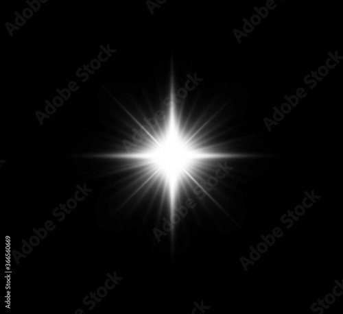 
White glowing light explodes on a transparent background. Bright Star. Transparent shining sun, bright flash. Vector graphics.