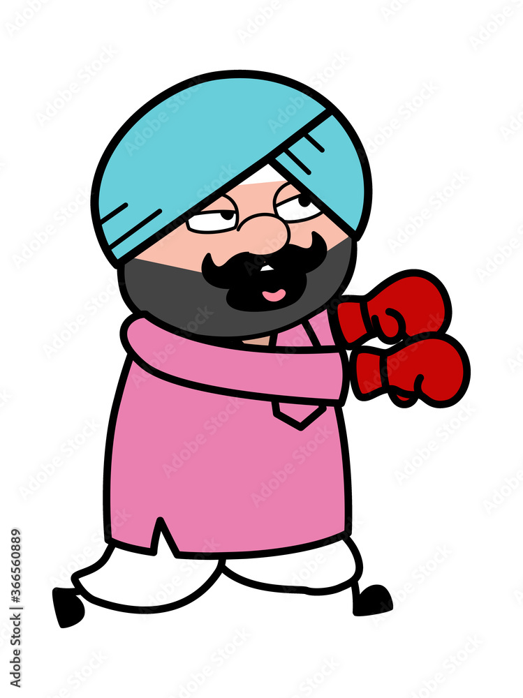 Cartoon Cute Sardar Boxing