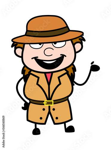 Happy Investigator Cartoon Illustration