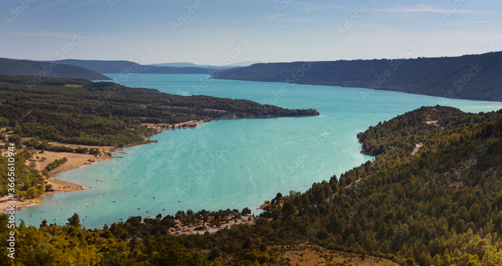 Lac de Sainte-Croix, Provence/France, Jul 16th 2020: heart-shape prospective of the famous lake at the end of Verdon Gorge