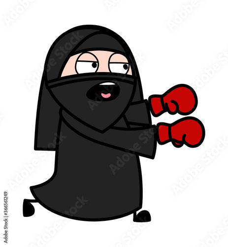 Cartoon Muslim Woman Boxing