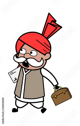 Cartoon Haryanvi Old Man Going to Office