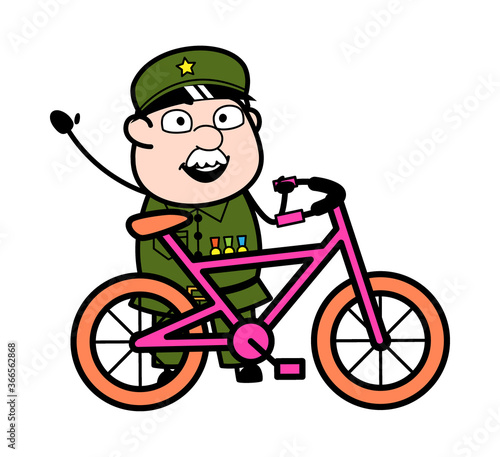 Cartoon Military Man with Bicycle