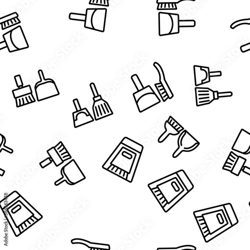Dustpan And Brush Tool Vector Seamless Pattern Thin Line Illustration