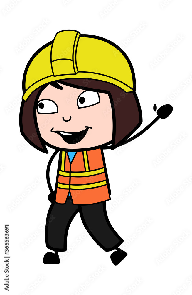 Cartoon Lady Engineer saying Hello