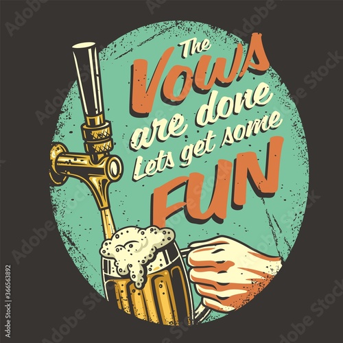 T-shirt colored print with beer mug with foam