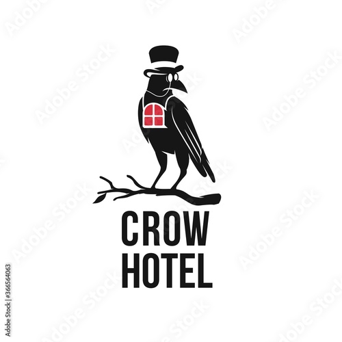 illustration of a crow's hotel logo design, unique and artistic