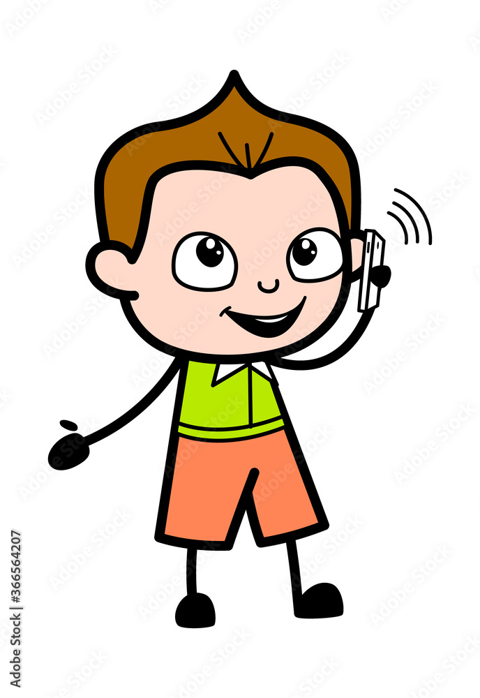 Cartoon Schoolboy talking on Cell Phone