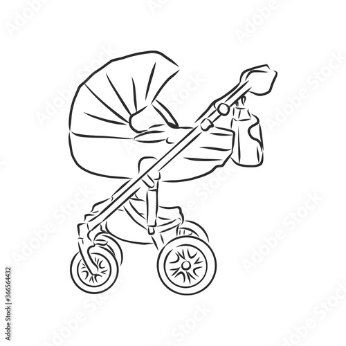 Baby stroller vector sketch icon isolated on background. Hand drawn Baby stroller icon. baby stroller, vector sketch illustration