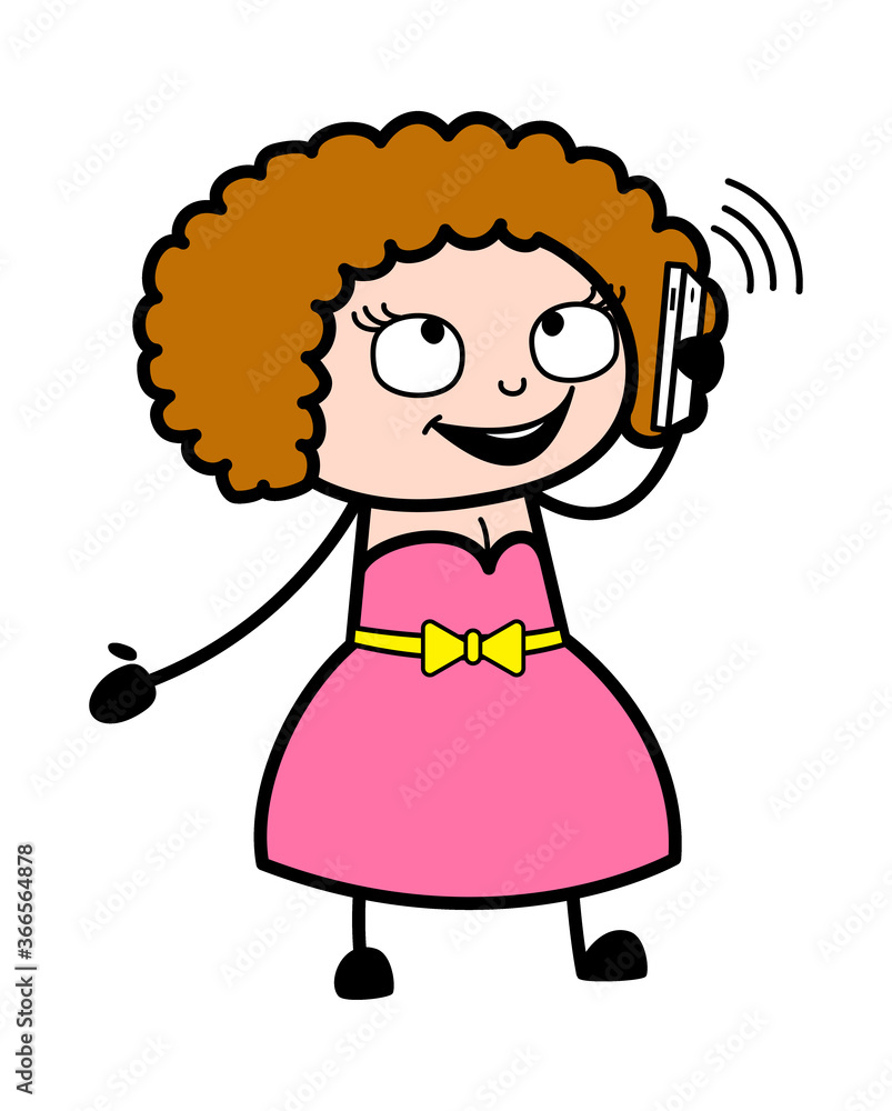Cartoon Young Lady talking on Cell Phone Cartoon Young Lady talking on Cell Phone