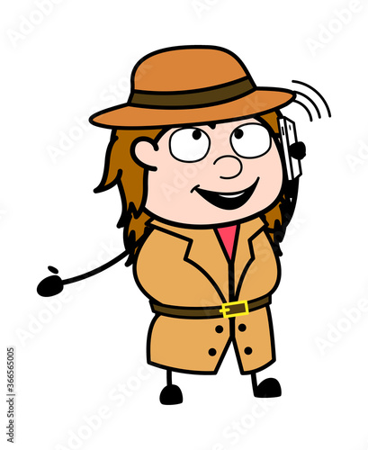 Cartoon Investigator talking on Cell Phone