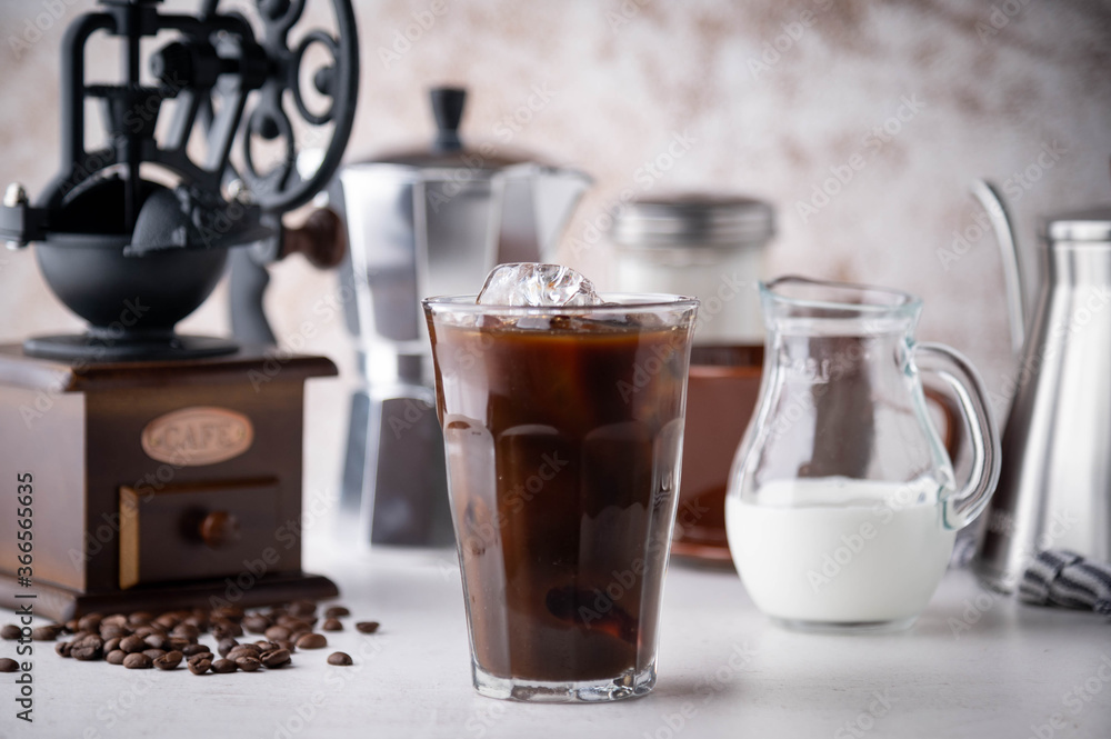 black iced coffee with milk and tools black iced coffee with milk and tools